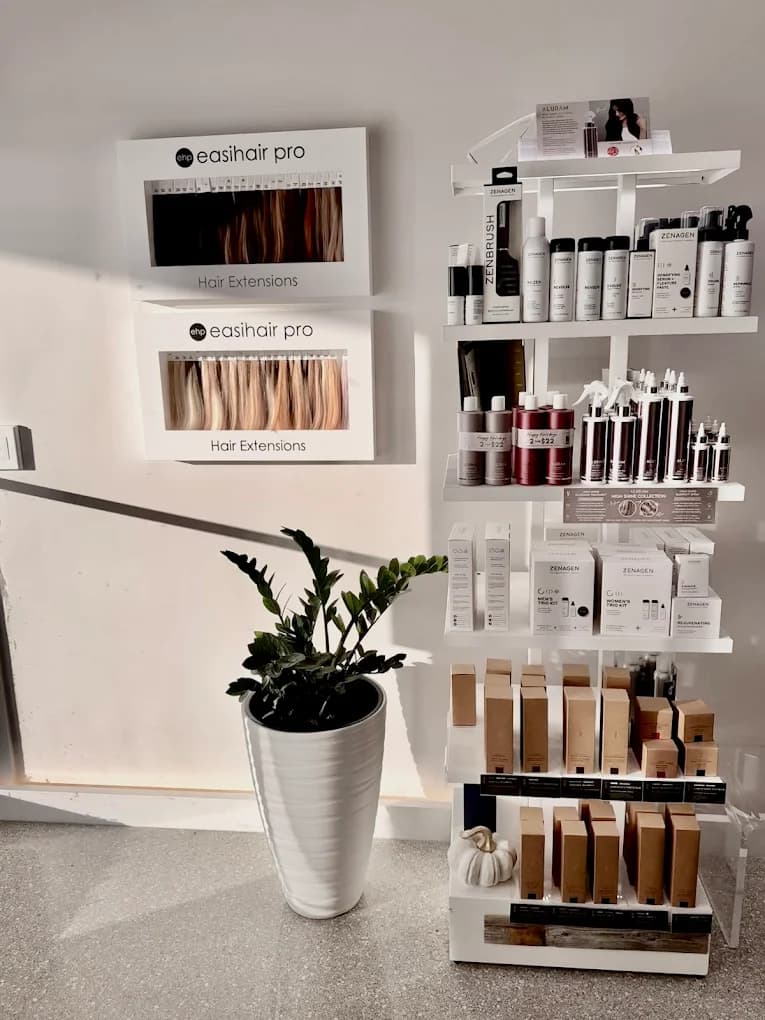 easihair pro extension samples and Zenagen scalp-care products on the TruYou Hair Co. shelf